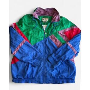 CASUAL ISLE Windbreaker XL Blue Colorblock Retro Lightweight